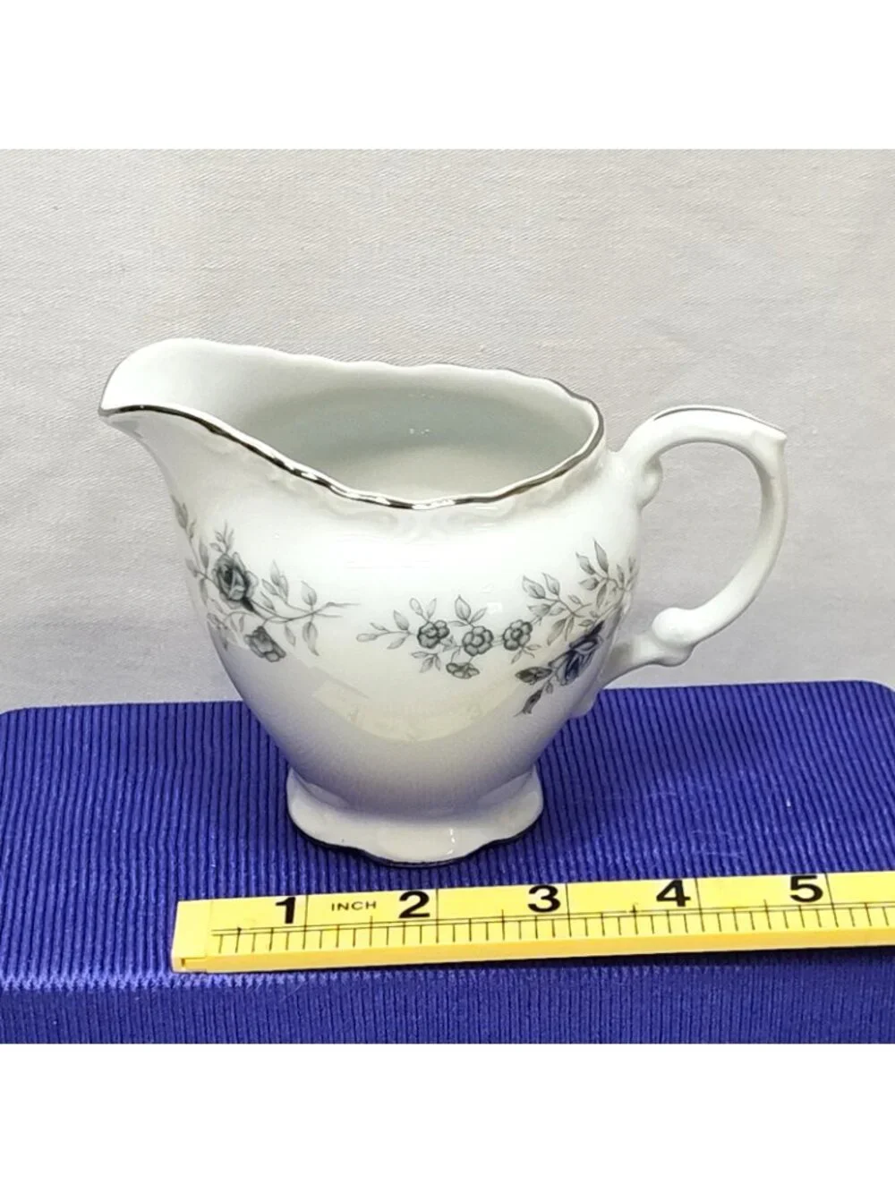 Baroque Bleu By Daniele Japan Fine China Creamer Scalloped Edge Silver Trim VTG